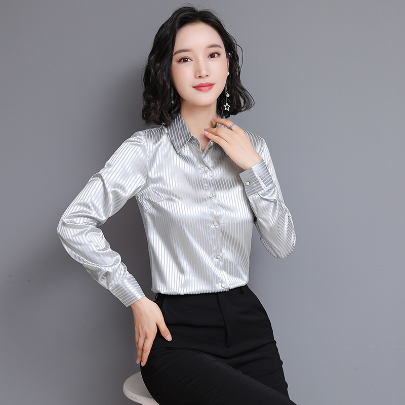 Fashion Autumn Women Silk Shirts Woman Striped Satin Shirt Plus Size Silk Blouses Womens Tops and Blouses Blusas Mujer De Moda T200322