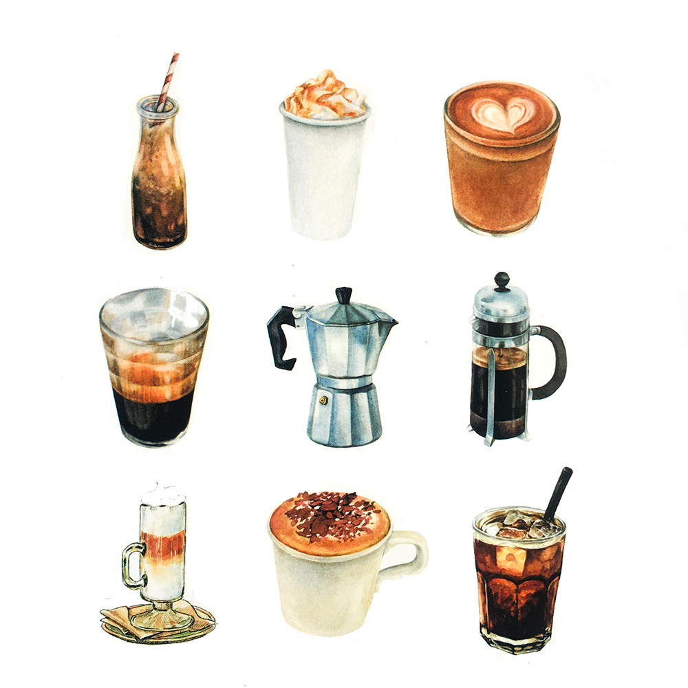 2 Sets=80PCS Coffee Drink Stickers Helmet Water Cup Notebook Waterproof Stickers