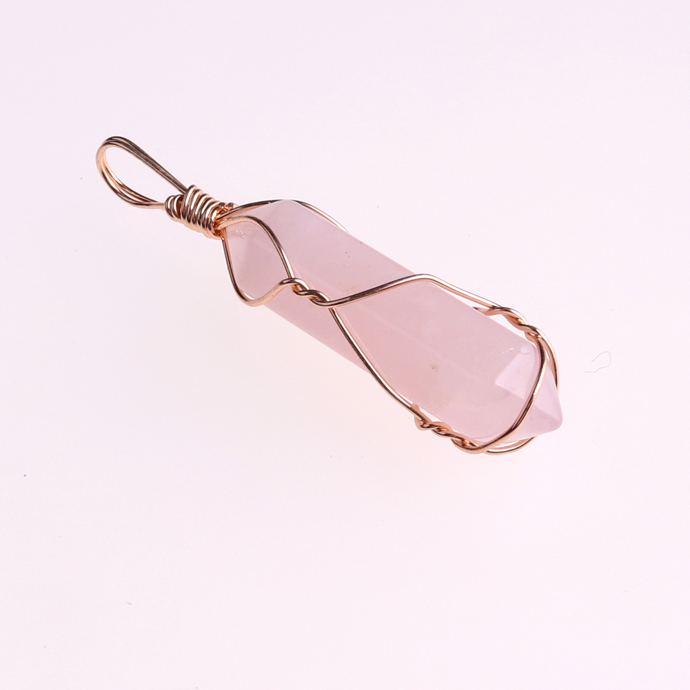Natural stone pink quartz charms pillar shape point handmade iron wire Amethyst pendants for jewelry necklace earrings making