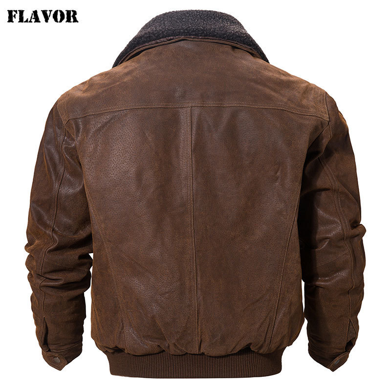 FLAVOR Men's Real Leather Jacket Genuine jacket with faux fur collar male Motorcycle warm coat 201114