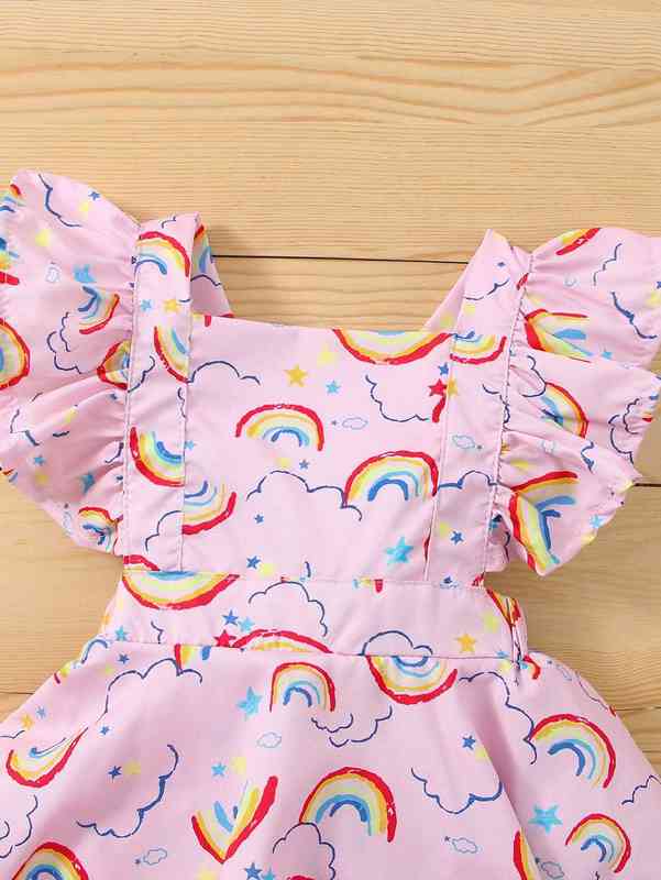 Baby Girl Rainbow Print Combo Bodysuit Dress With Headband SHE