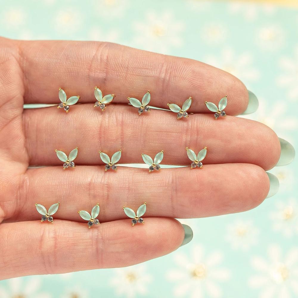 Minimal Delicate Dainty Small tiny Stud 100% 925 Sterling silver Cute Lovely Colorful CZ Butterfly Earring For Girls