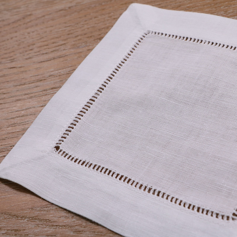 N002-6: 12 pieces White Linen/Cotton Hemstitched Cocktail Napkins- 6" X 6"- Ladder Hem Stitch Cloth Napkin Coasters Y200328