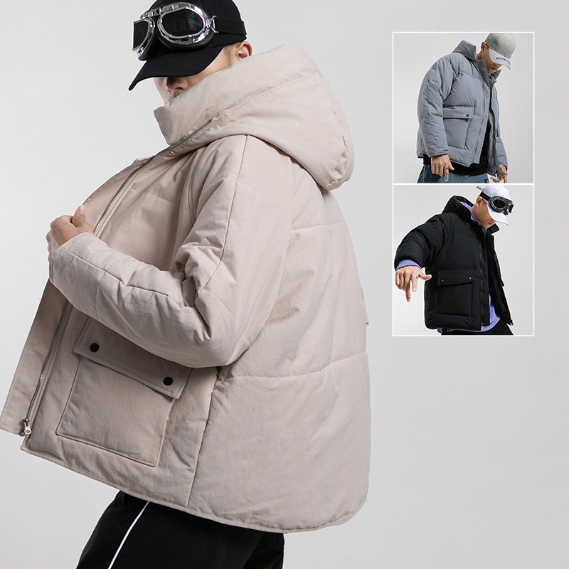 Streetwear Winter Jacket Men Cargo Parkas Thicken Hooded SlimFit Korean Solid Casual Coats Fashion Male Warm Cotton Clothes 201217