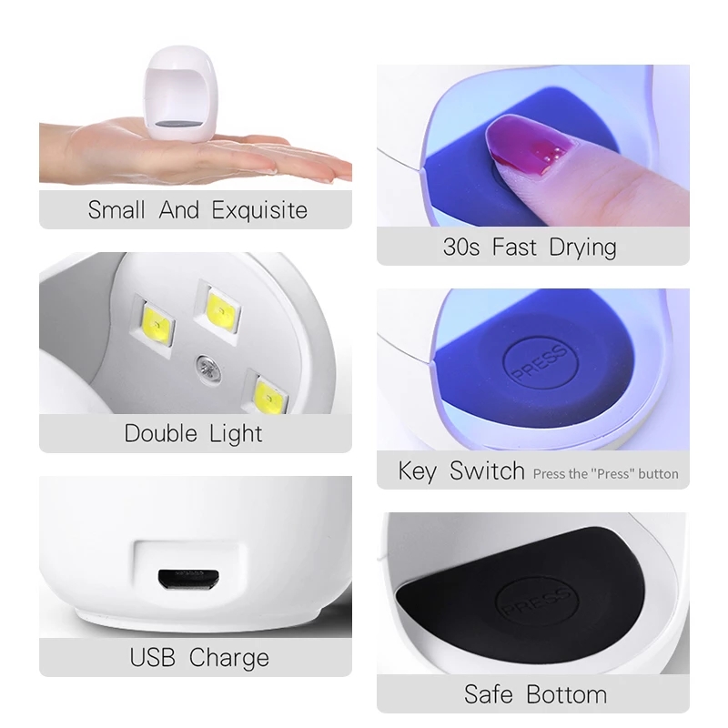 MINI 3W USB Pink Egg Shape Design 30S Fast Drying UV LED Lamp Nail Dryer Gel Polish Curing Light
