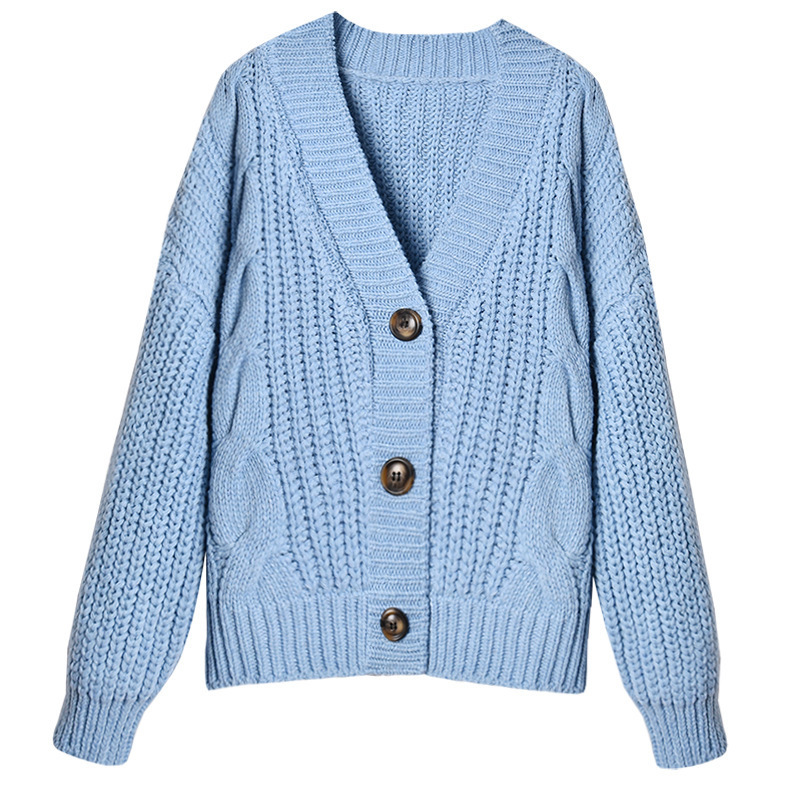 LUZUZI Autumn winter casual long-sleeved button sweater cardigan jacket women loose thick wool twist knitted sweater outwear 201221