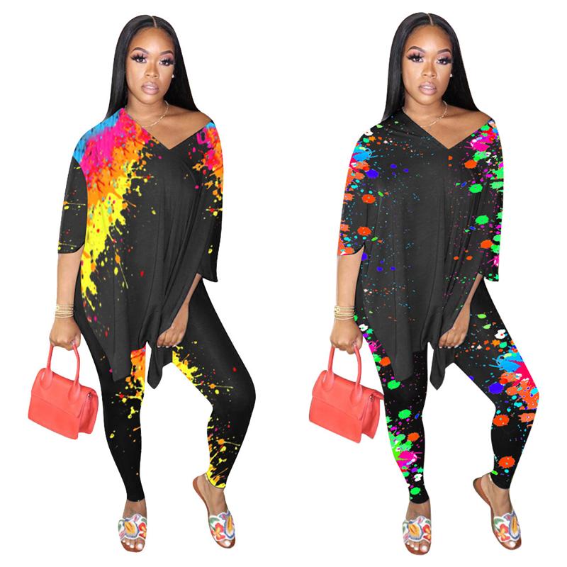 Ladies Splash Paint Sets Fashion Trend Long Sleeve V Neck Irregular Hem Tops Pants Suits Designer Female Autumn New Loose Casual Tracksuits
Ladies Splash Paint Sets Fashion Trend Long Sleeve V Neck Irregular Hem Tops Pants Suits Designer Female Autumn New Loose Casual Tracksuits