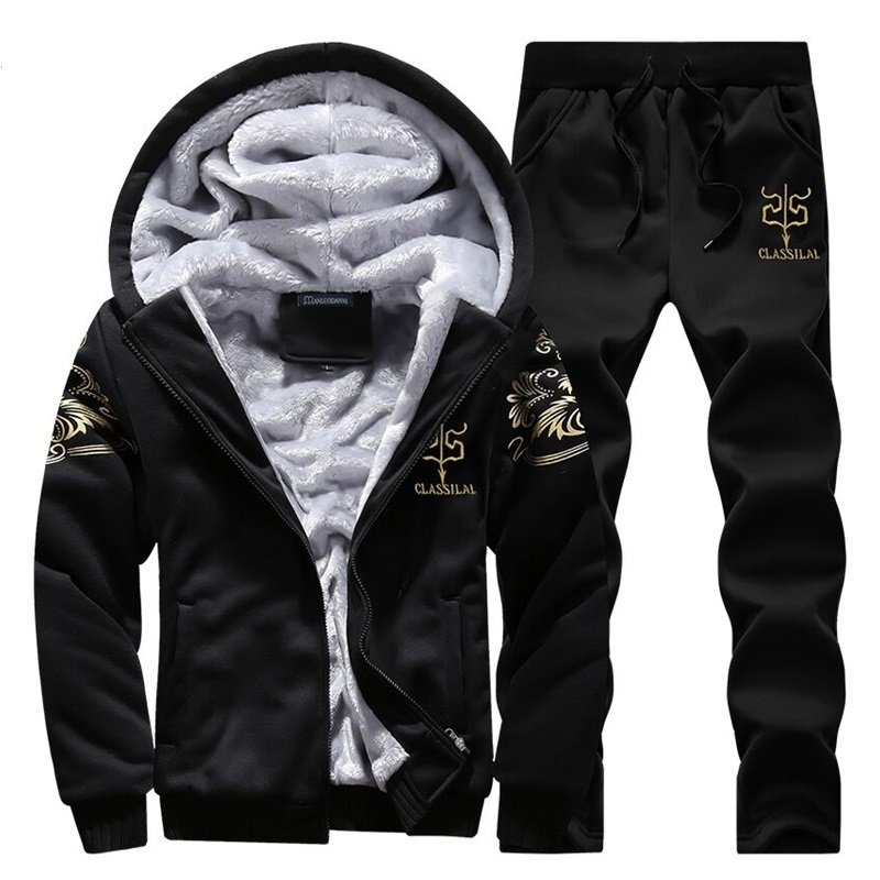 Winter Men's Set Fleece Hoodie Pant Thick Warm Tracksuit Sportswear Hooded Track Suits Male Sweatsuit For Man Tracksuit M-4XL 201124Z