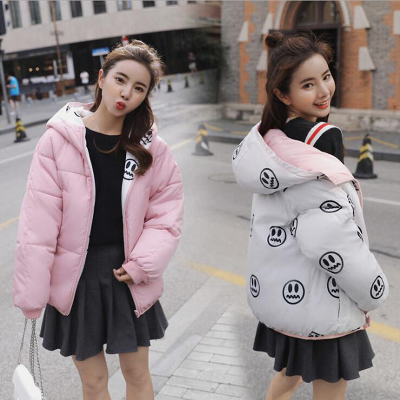 Can Be Worn On Two Sides Women Winter Jacket Hooded Students Short Coat Female Outwear Autumn 201017