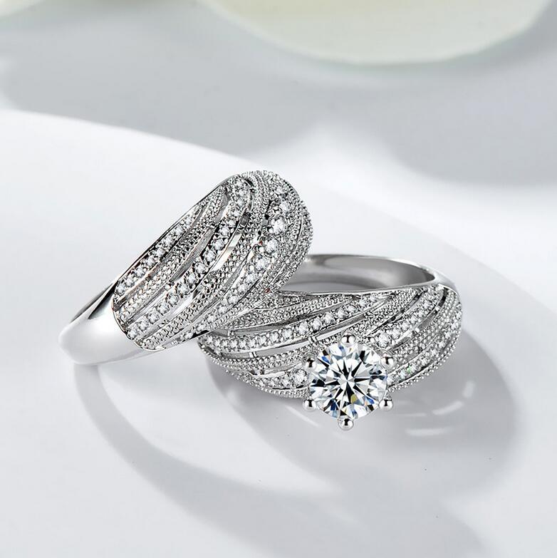 Vintage Sterg Sier Wedding Ring Set: Elegant Topaz Bridal Jewelry