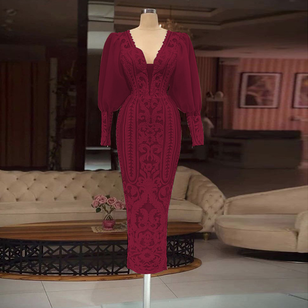 Classic Mermaid Evening Dresses With Deep V-neck Long-sleeves Applique Race Formal Party Prom Dress For Arabic Women Vestidos De Novia