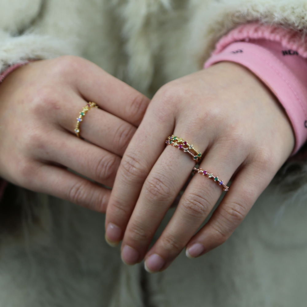 Top quality Fashion sweet stackable ring with shiny rainbow cubic zircon for girl women delicate minimal colorful cz dainty ring