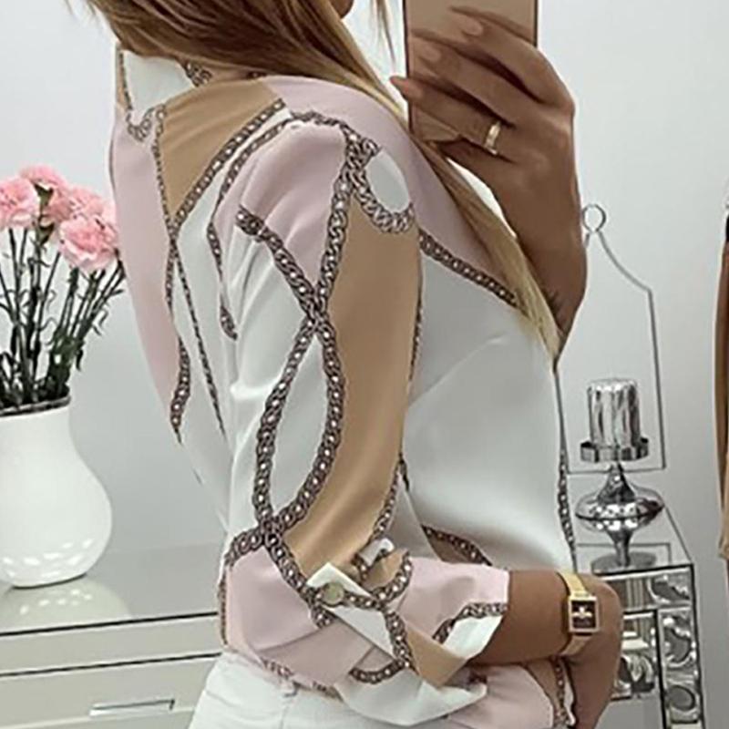 Chains Print Button Design Casual Blouse Women Long Sleeve Workear Tops Elegant Office Ladies Shirt Womens Tops And Blouses