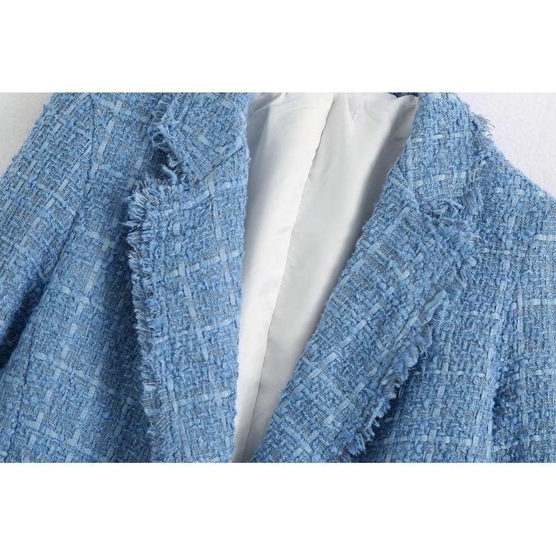 tweed women elegant blue blazers fashion ladies vintage loose blazer jackets casual female streetwear suits girls chic