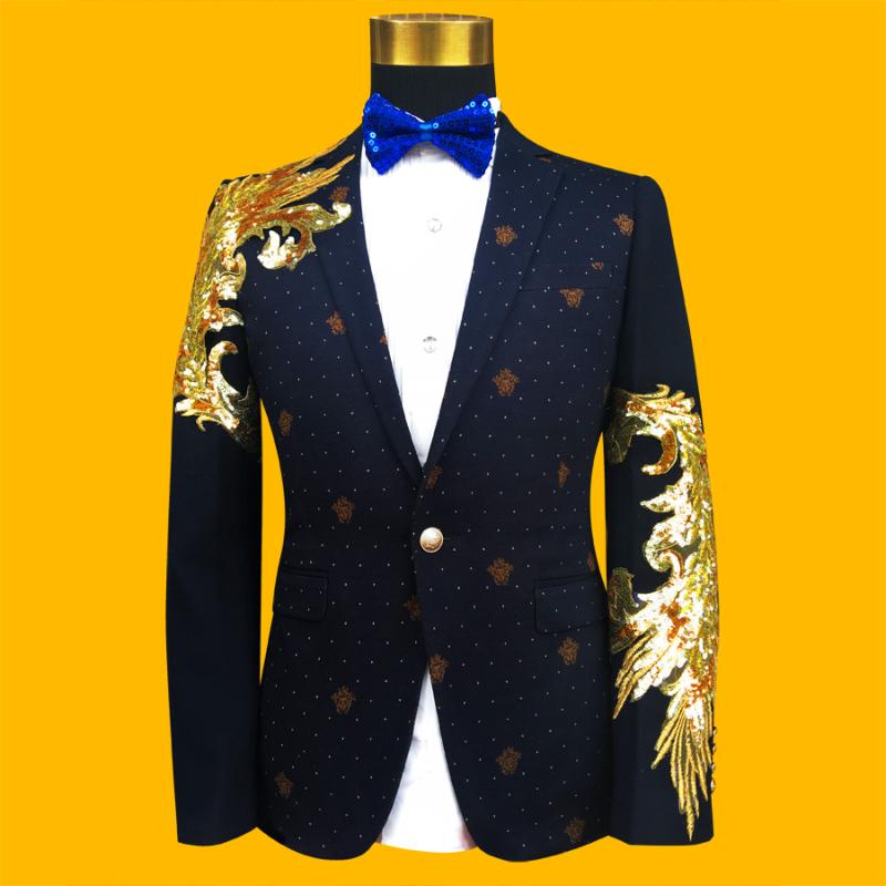 2020 Gold and Blue Embroidered Men Suits Male Singer Slim Performance Party Prom Costumes Plus Size M, As picture
2020 Gold and Blue Embroidered Men Suits Male Singer Slim Performance Party Prom Costumes Plus Size M, As picture
