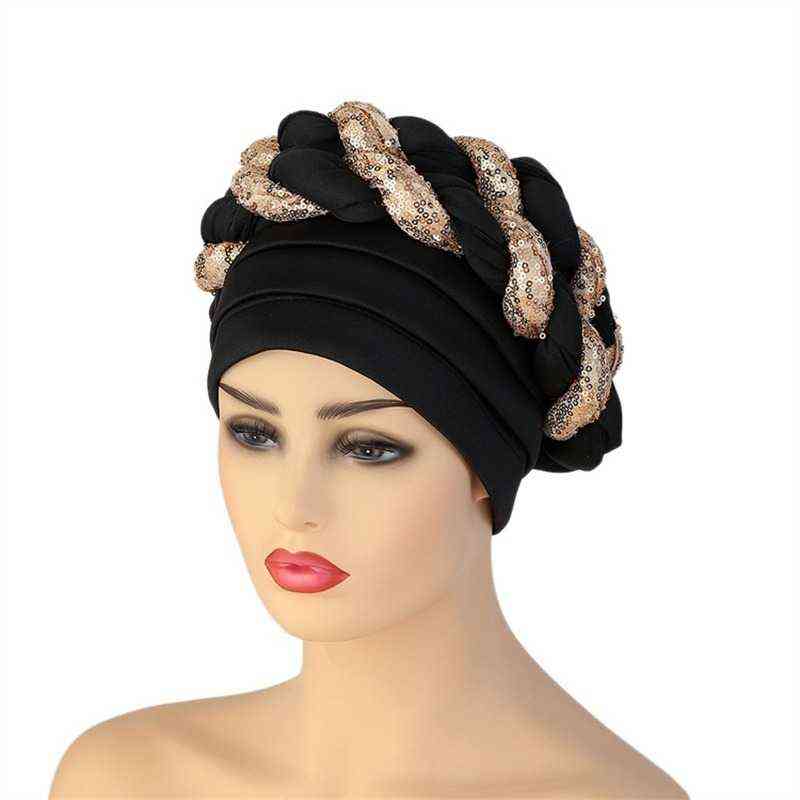 Turbans for Women Pleated Beanie Headwrap African Hat Arab Wrap Muslim Turban Scarf Women Hijabs Hair Aso oke Auto Gele 220124