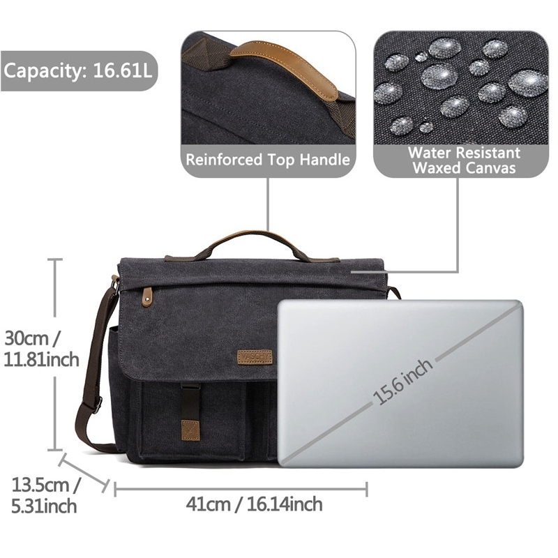VASCHY Messenger Bag for Men Vintage Water Resistant Waxed Canvas 15.6 inch Laptop Briefcase Padded Shoulder Bag for Men Women LJ200930