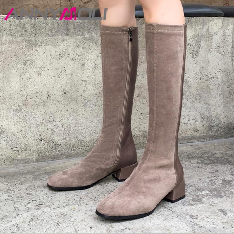 ANNYMOLI Woman Boots Med Heel Knee High Boots Thick Heel Long Zip Square Toe Ladies Shoes Autumn Winter Black Plus Size 43, Khaki velvet lining
ANNYMOLI Woman Boots Med Heel Knee High Boots Thick Heel Long Zip Square Toe Ladies Shoes Autumn Winter Black Plus Size 43, Khaki velvet lining