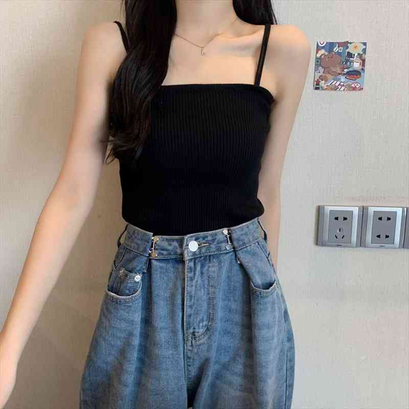 women tank vest off shoulder solid thin double strap knitted camisole womens t-shirt with straps streetwear top, White
women tank vest off shoulder solid thin double strap knitted camisole womens t-shirt with straps streetwear top, White