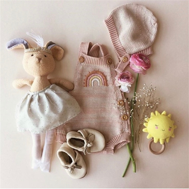 Knitted Baby Clothes Newborn Baby Romper Jumpsuit Boy Rainbow Embroidery Infant Baby Girl Romper Toddler Romper Boy Overalls 201028