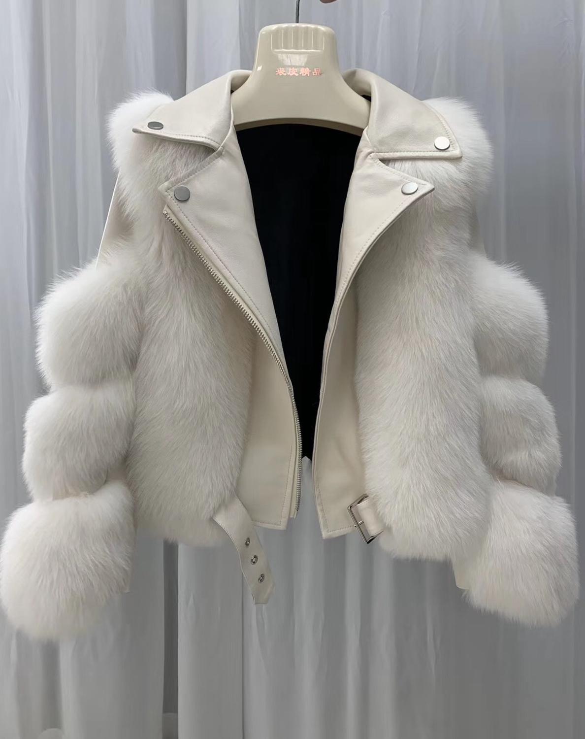 plus size women real sheep leather genuine fox fur coat short jacket fashion patchwork with belt winter furry 201103