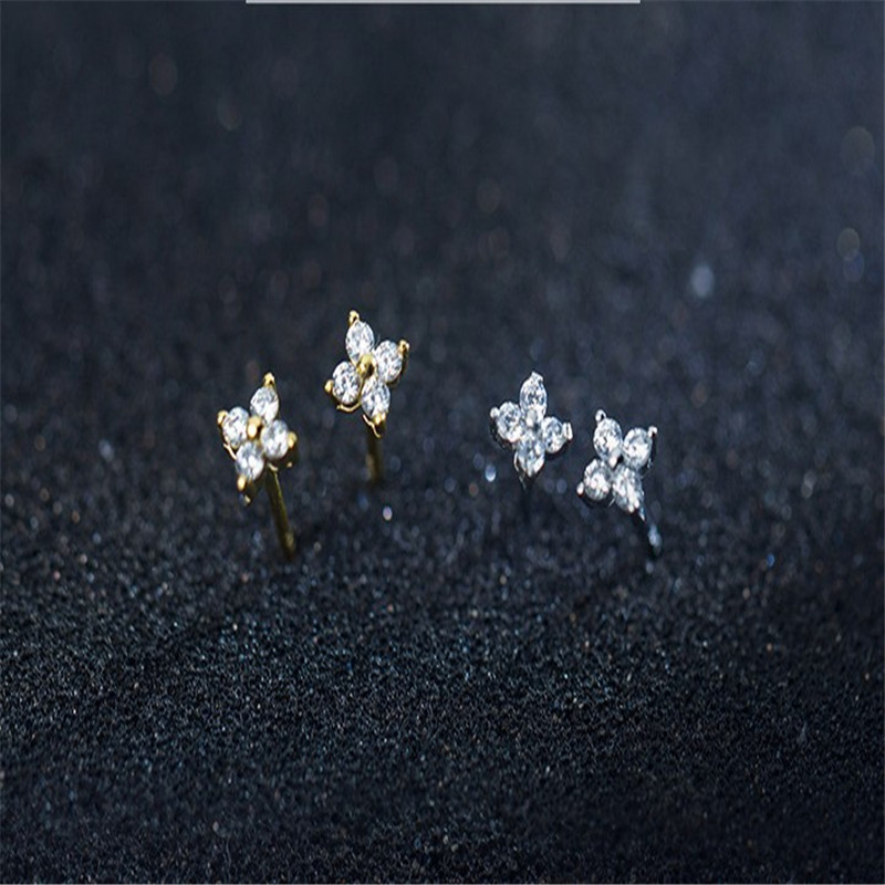 100% 925 Sterling Silver CZ Zircon Paved Tiny Flower Stud Earring for Women Girls Fine Jewelry Female Mini Stud Earrings