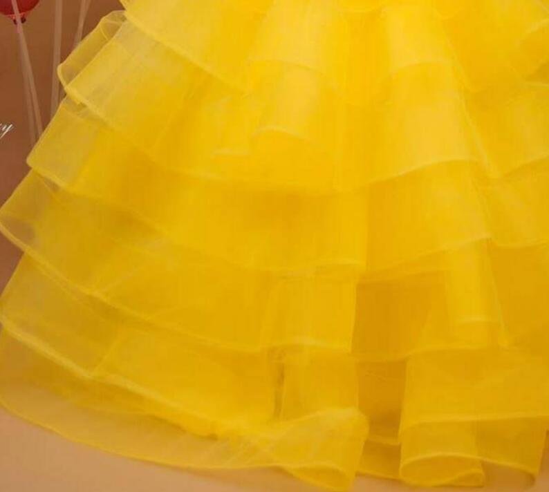 Cheap Yellow 2020 Flower Girl Dresses Ball Gown Tulle Lace Little Girl Wedding Dresses Cheap Communion Pageant Dresses Gowns ZJ627