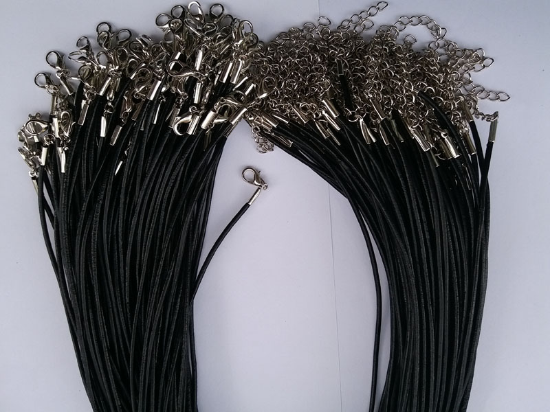 100 Pieces 20mm Black Genuine Leather Necklace Cord with Lobster Clasp String for Jewelry Necklace Bracelet Making Supplies 43CM