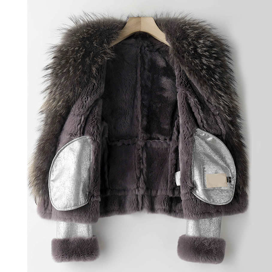 Pudi natural real rabbit fur coat jacket with raccoon fur collar waistcoat new winter female fur parka trench CT071 201016