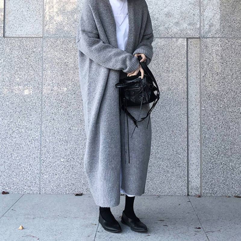 Lucyever Autumn Winter Long Sweater Cardigan Women Thick Knitted Long Sleeve Jumper Woman Casual Open Stitch Loose Coat Ladies 201202