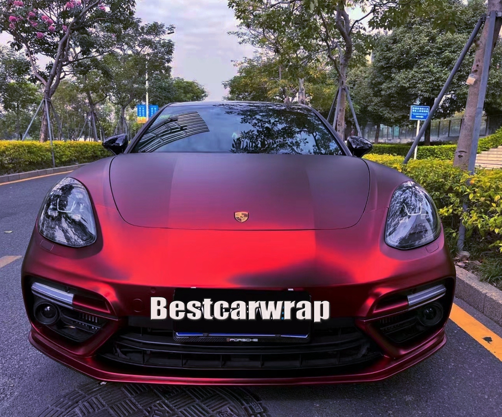 Top Quality Deep Romantic Red Satin Chrome Vinyl CAR Wrap Film sticker Wrapping Covering Foil Low tack glue 3M quality 1.52x20m Roll 5x65ft