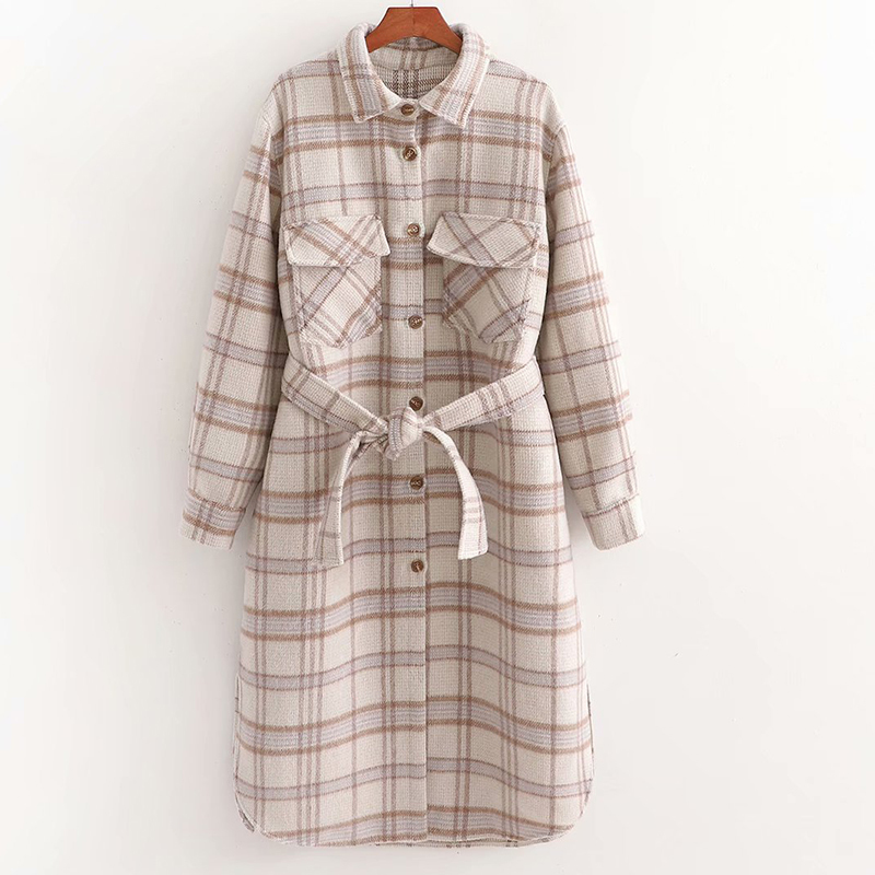 Women Winter Vintage Plaid Woolen Coat Single-Breasted Thicken Warm Cashmere Hooded Jacket With Belt Blazer Female Cold Outwear 201030