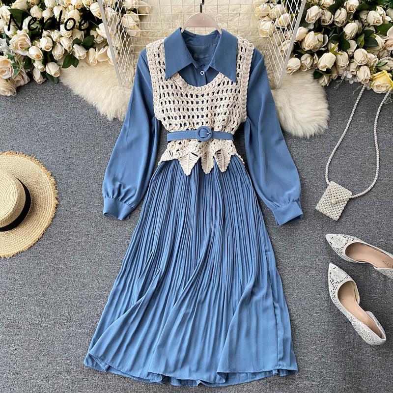 Neploe Autumn Two Piece Set Vintage Bohemian Chic Sashes Hook Flower Hollow Out Knitted Vest + Solid Color Dress Women Suit, Blue
Neploe Autumn Two Piece Set Vintage Bohemian Chic Sashes Hook Flower Hollow Out Knitted Vest + Solid Color Dress Women Suit, Blue
