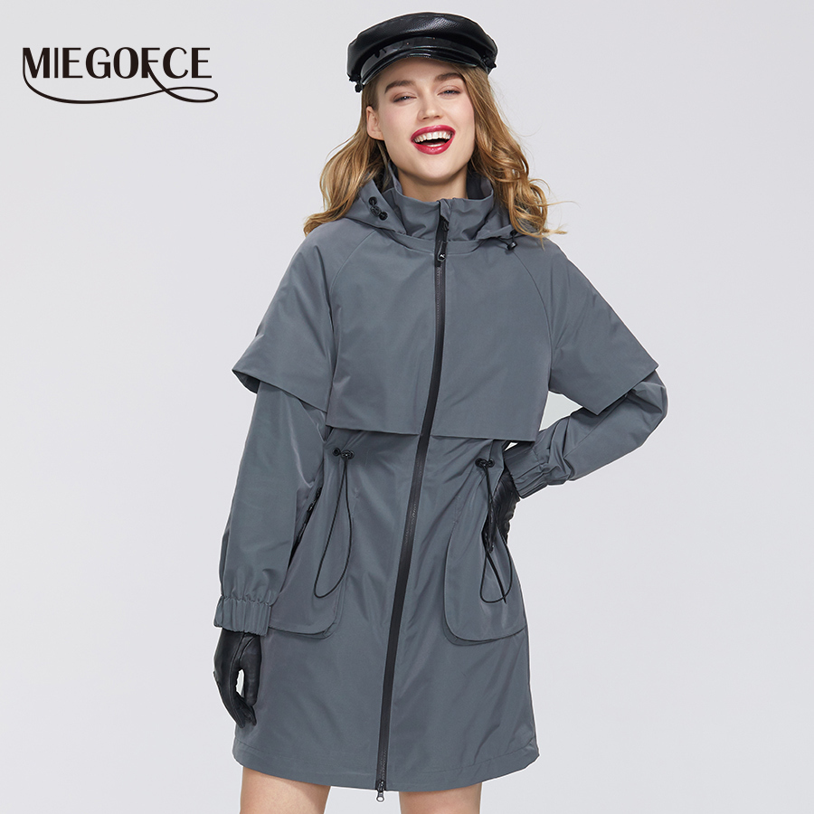 MIEGOFCE New Spring Women Coat Jacket Windproof Windbreaker Fashion Medium-length Loose Classic Model Fitted Zipper Pockets 201211
