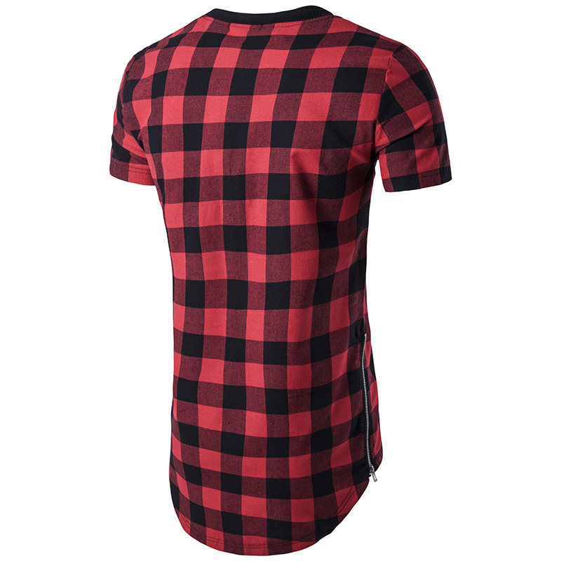 Longline T Shirt Men Small Plaid Slim Fit Tee Shirt Homme Summer Short Sleeve Men Top Tee Casual Hip Hop Streetwear T-shirt Y200930