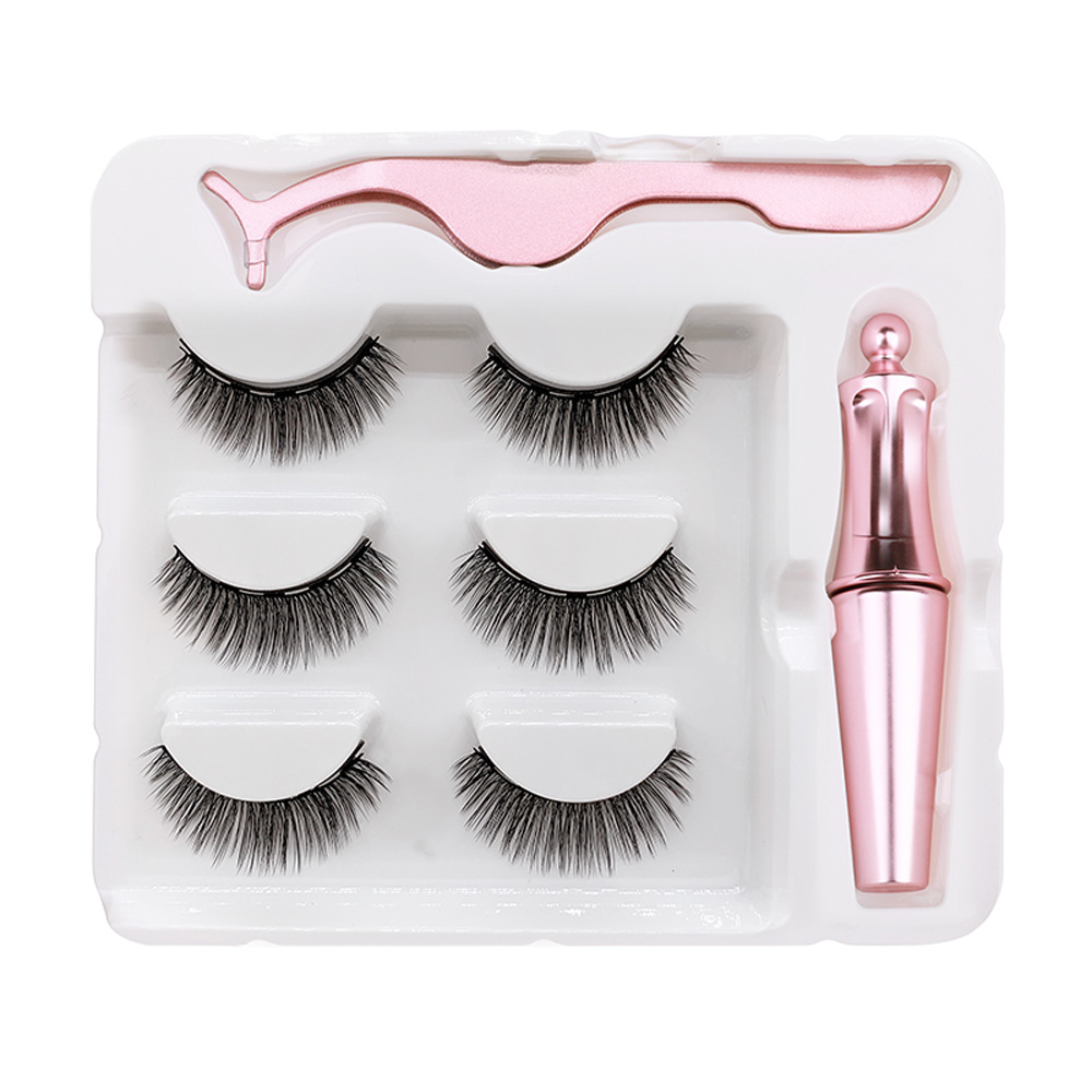 3 Pairs Magnetic Eyelashes False Lashes Liquid Eyeliner Tweezer Eye Makeup Set 3D Magnet Natural Magnetic Eyelashes Reusable No Glue Needed Pestanas M