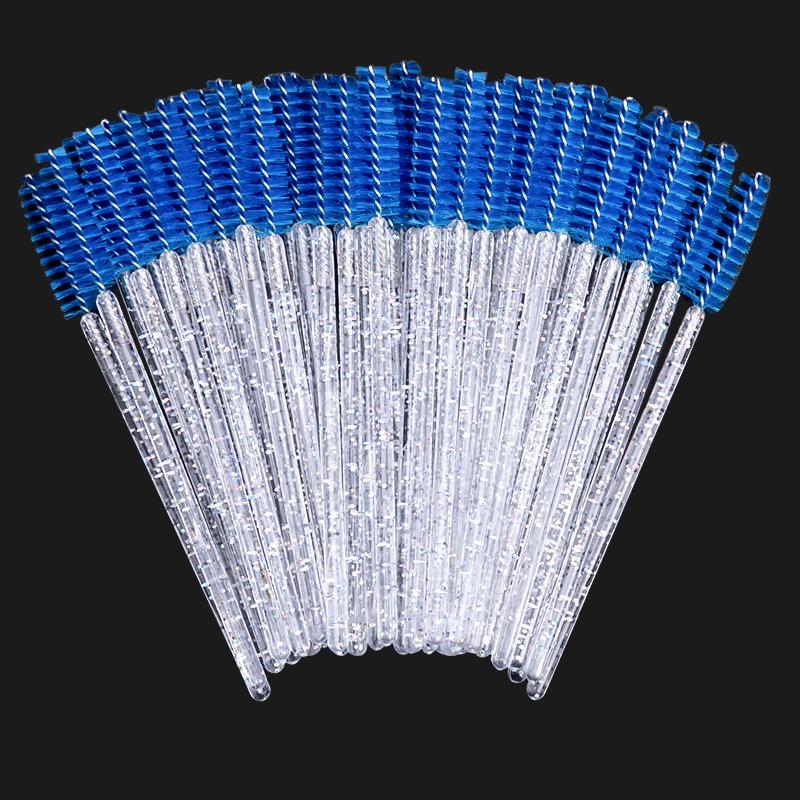 zwellbe Good Quality Disposable 50 Pcs/Pack Crystal Eyelash Makeup Brush Diamond Handle Mascara Wands Eyelash Extension Tool