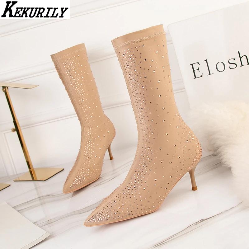 Autumn Winter Elasticity Socks Boots Women High Heels Mid-calf Boot Crystal Pointed Toe Shoes Big Size 34-41 Zapatos De Mujer, Black
Autumn Winter Elasticity Socks Boots Women High Heels Mid-calf Boot Crystal Pointed Toe Shoes Big Size 34-41 Zapatos De Mujer, Black