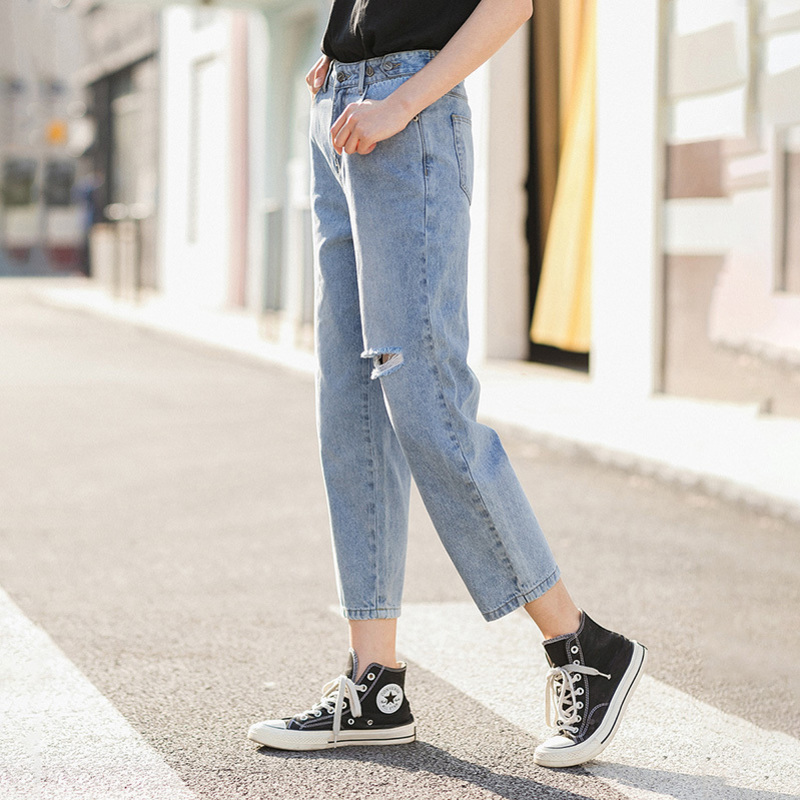 INMAN Summer New Arrival Pure Cotton All-match Personality Slimmed Hole Jeans 201105