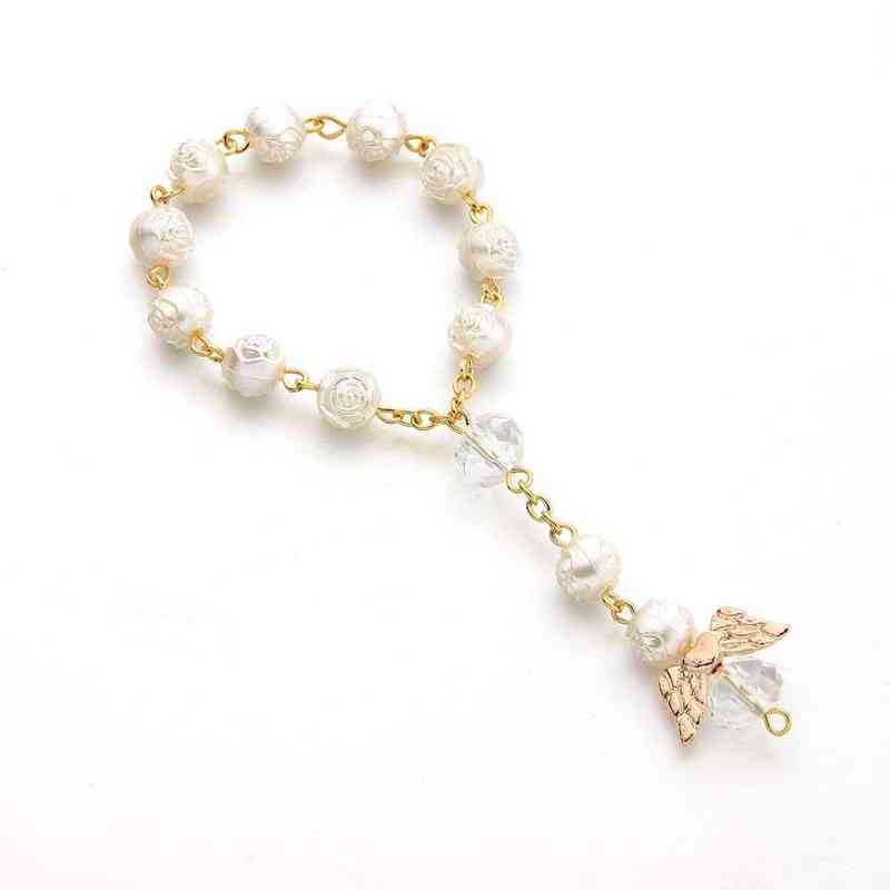 10pcs Ivory Color Baptism Favors with Angels Mini Rosaries Gold Plated Acrylic BeadsChristening Communion Finger Rosari 220124