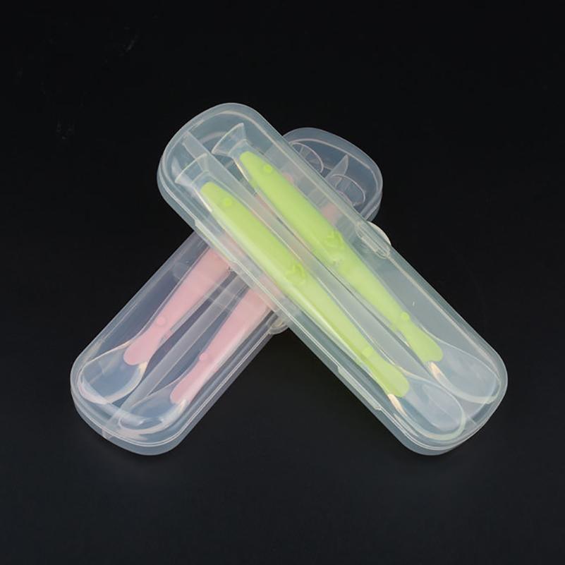 2022 new Old Cobbler Newborn Baby Products Silicone Feeding spoon Soft head With suction cup Set box Custom wholesale