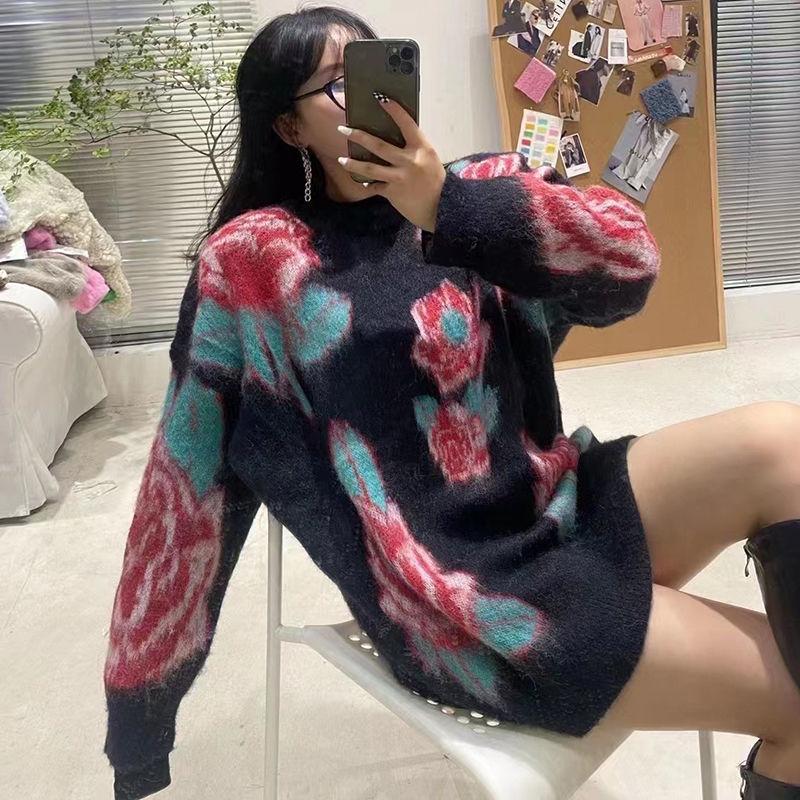 Women's Sweaters Lazy Retro O Neck Long Sleeve Rose Flower Sweater Women Pull Femme Jumpers Mid Length Print Knitted Tops Casual Jacquard, White;black
Women's Sweaters Lazy Retro O Neck Long Sleeve Rose Flower Sweater Women Pull Femme Jumpers Mid Length Print Knitted Tops Casual Jacquard, White;black