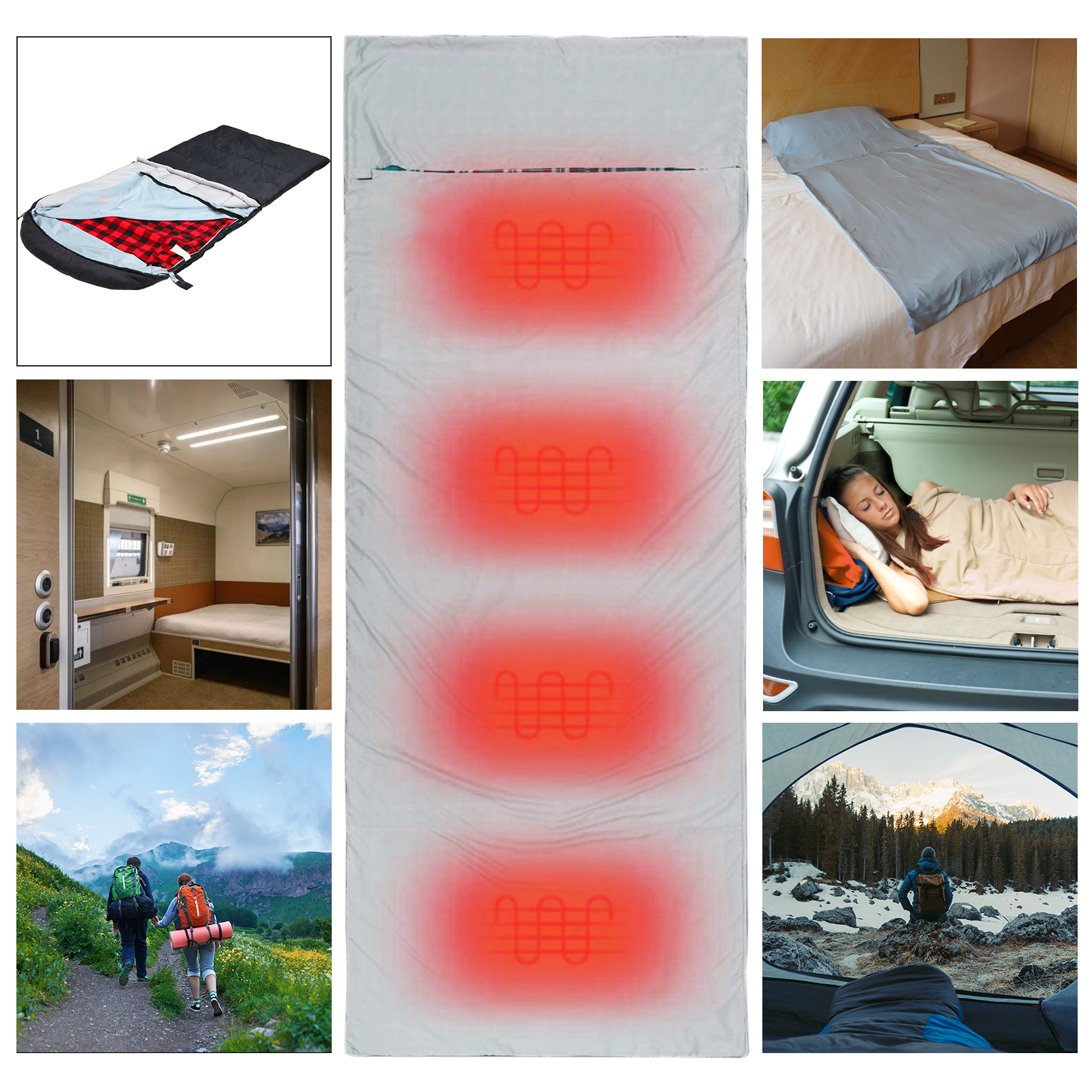 Flannel Heating Sleeping Bags Liner Ultralight Outdoor Camping Travelling Winter Heated Sleeping Bag Liner with compression bag