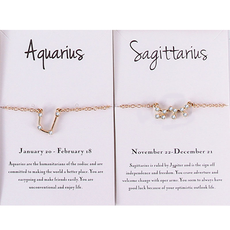 12 Constellation Horoscope Astrology Charm Bracelet for Women Gold Silver Plated Austrian Crystal Zodiac Hand Chain Cubic Zirconia Stones Bangle Jewel