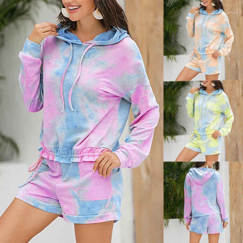 Fashion Tie-dye Print Women Two Piece Set Summer Long Sleeve hooded Tops + Female Lace Up Elastic Waist shorts Pajamas Set#31, Green
Fashion Tie-dye Print Women Two Piece Set Summer Long Sleeve hooded Tops + Female Lace Up Elastic Waist shorts Pajamas Set#31, Green
