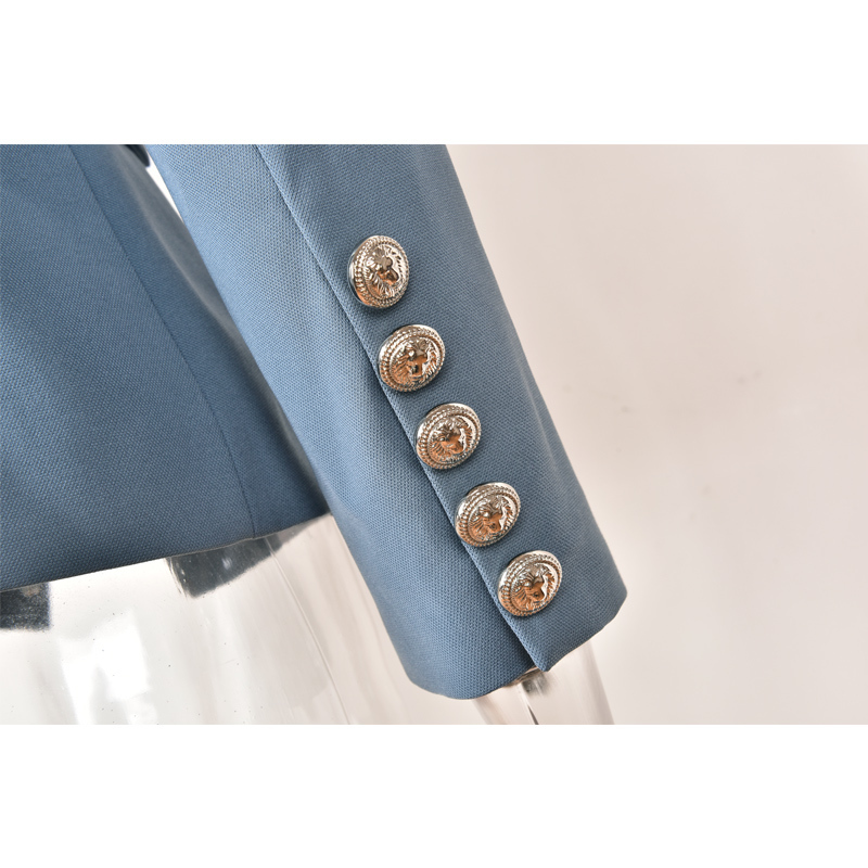new European and American fashion ladies Slim wild professional small suit classic double-breasted sea blue 201114