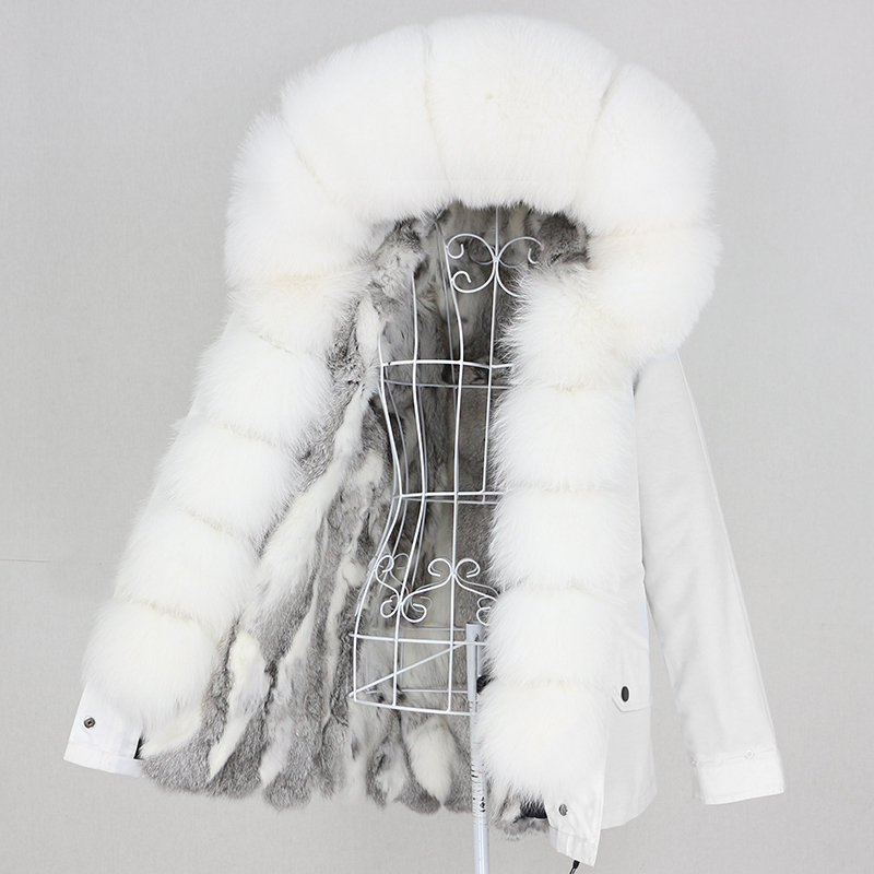OFTBUY Real Rabbit Fur Coat Waterproof Parka Natural Fox Raccoon Fur Collar Hood Winter Jacket Women Outerwear Removable 201103