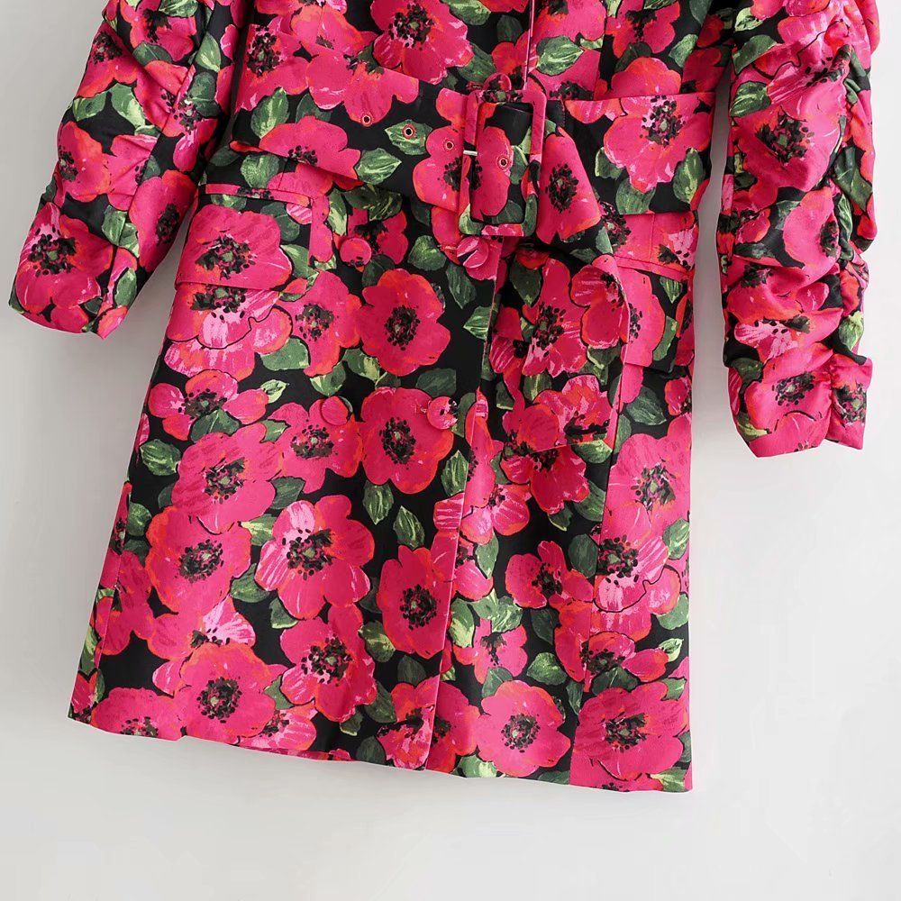 autumn blazer mujer vintage pink floral print long blazer boho sashes long sleeve korean women blazers and jackets 201201