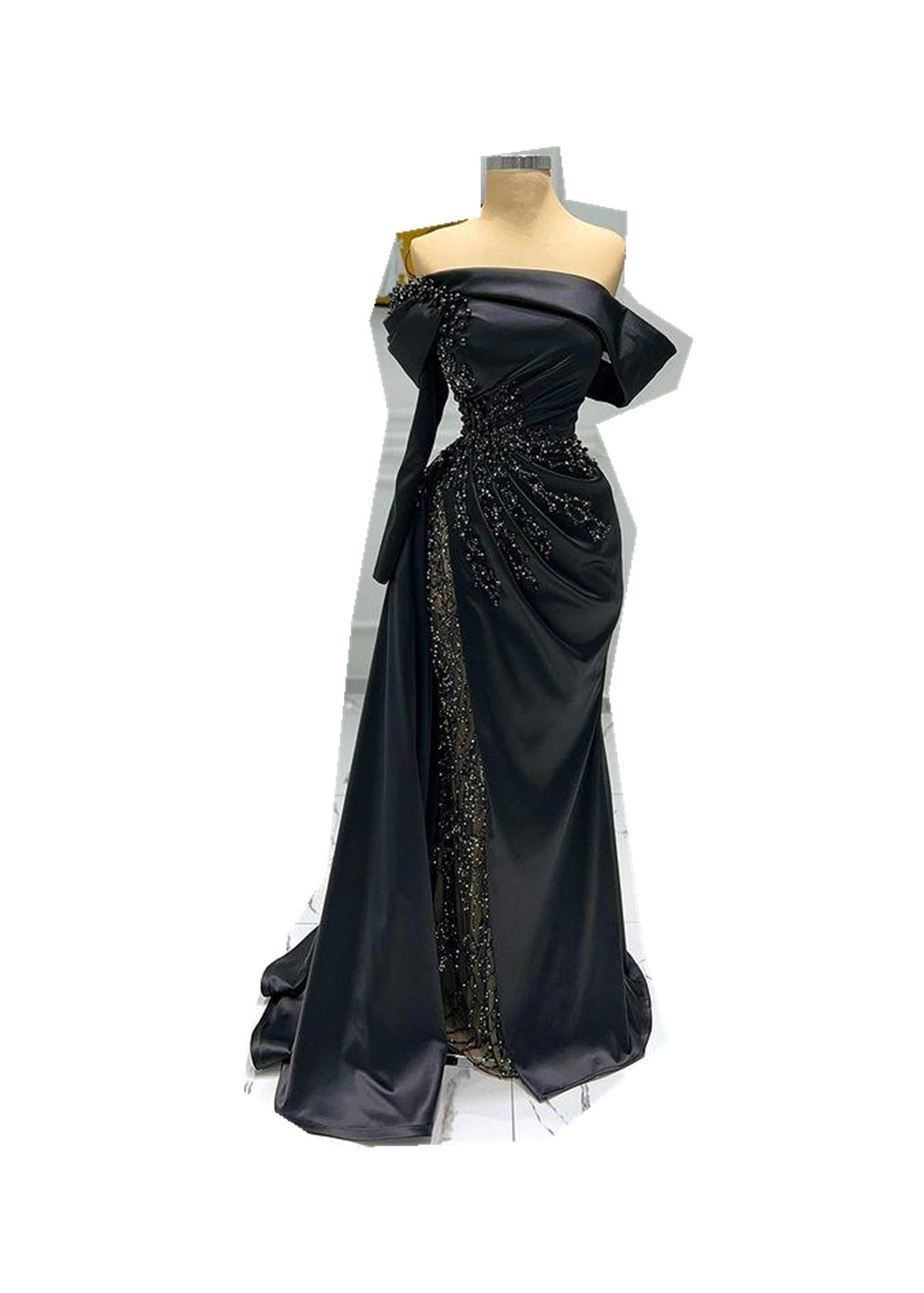 Arabic Plus Size Aso Ebi Black Luxurious Mermaid Prom Dresses Beaded Pearls Evening Formal Party Second Reception Birthday Gowns Dress