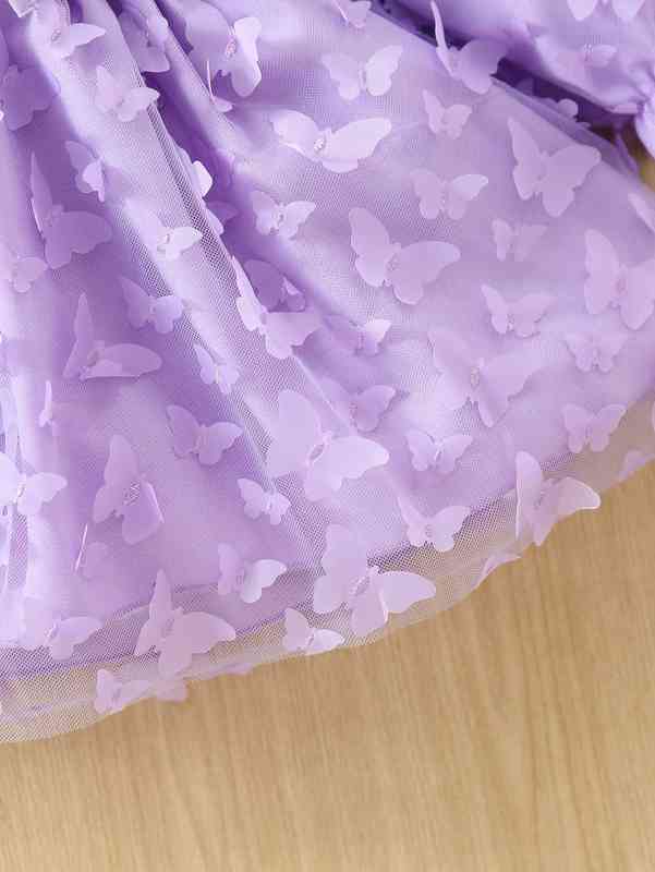 Baby Appliques Surplice Neck Flounce Sleeve Dress SHE